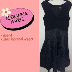 Adrianna Papell Size 14 Black Taffeta Cocktail Dress